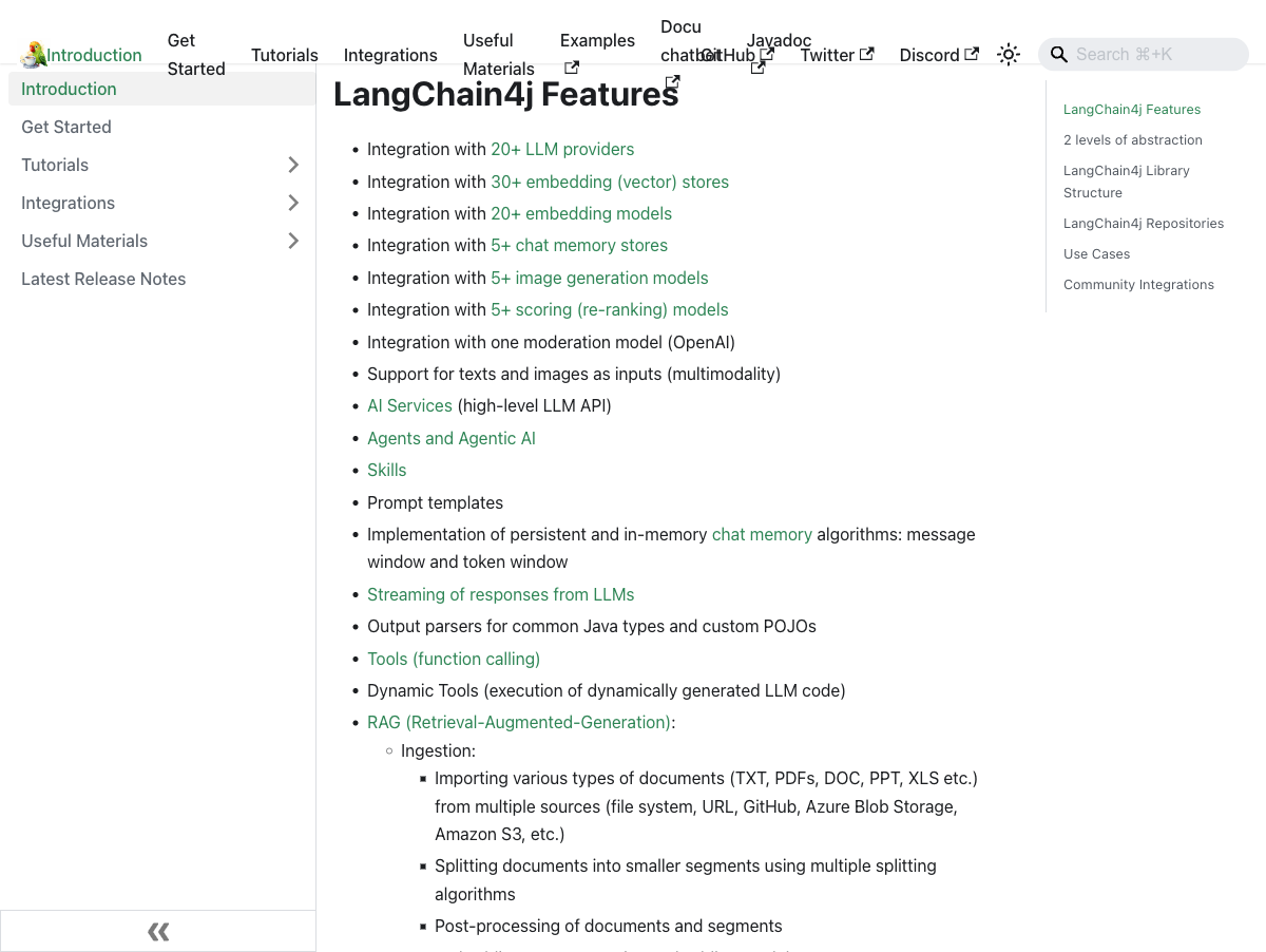 LangChain4j features list