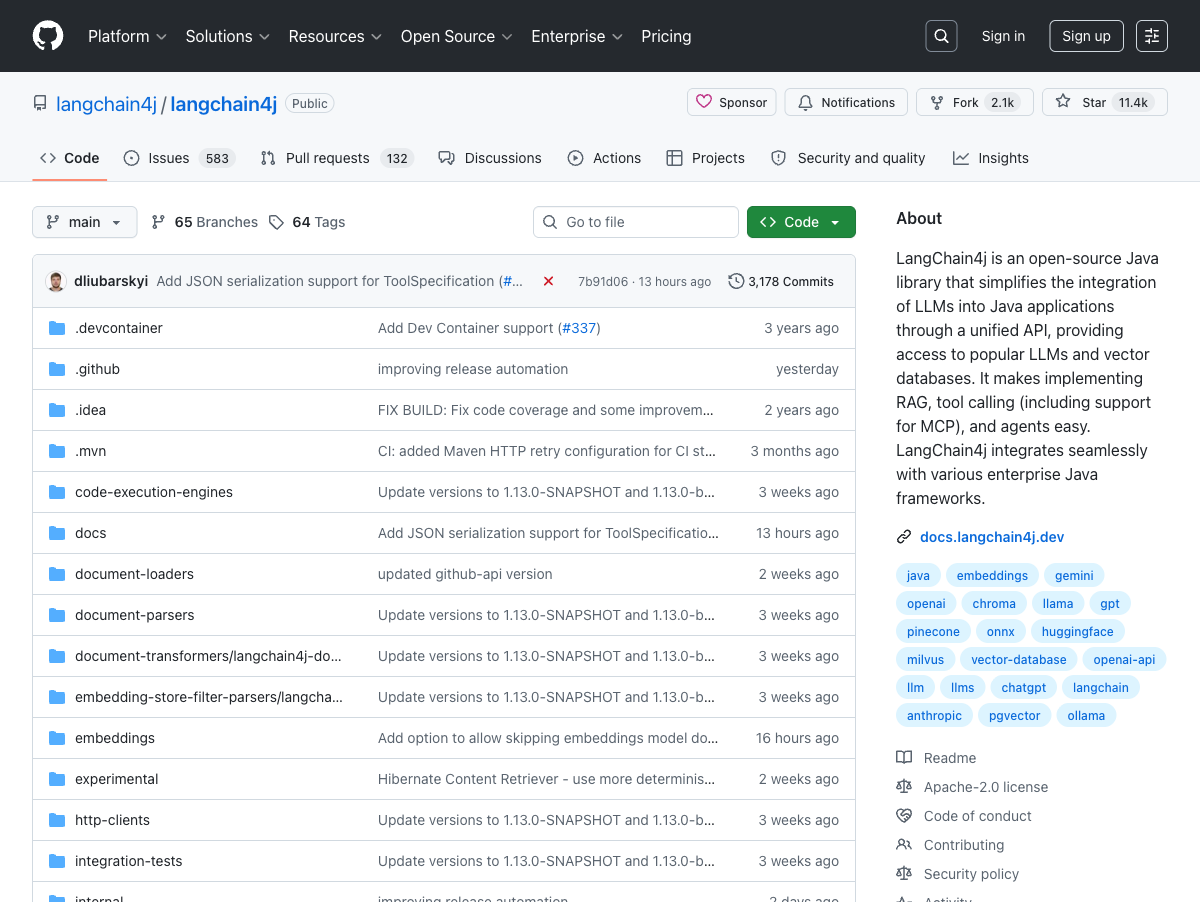LangChain4j GitHub repository