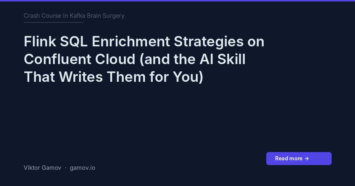 Flink SQL enrichment workflow with AI skill and MCP