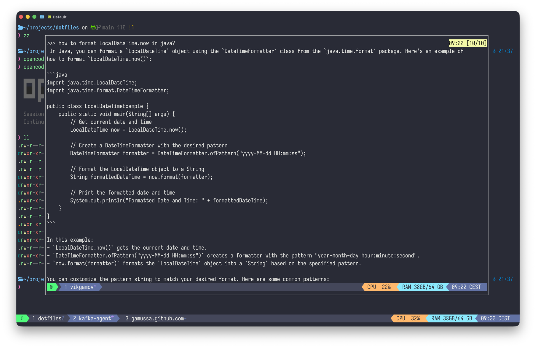 The tmux pop-up answering a quick Java question